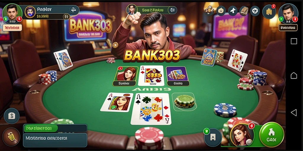 Screenshot utama BANK303 menampilkan gameplay Poker yang intens dan seru.