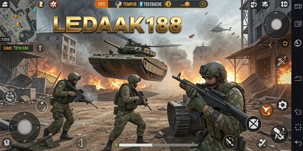 Screenshot menampilkan aksi intens dari gameplay TPS LEDAK188.