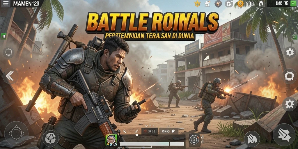 Tangkapan layar MAMEN123 menampilkan intense gameplay Battle Royale.