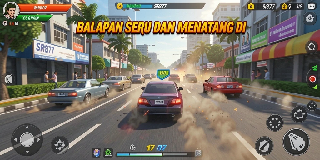 Tampilan gameplay balapan yang seru dan dinamis di SR877.