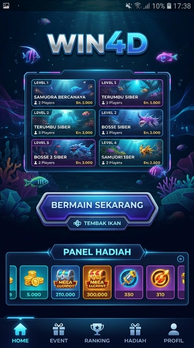 Tampilan beranda aplikasi win4d yang menarik dan informatif.